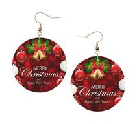Christmas Ball Golden Bell Trendy Leather Earrings For Women Dangle 1 Pair Lightweight Printed Piercing Earrings Jewelry Gifts For Women Girls
