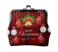 Christmas Ball Golden Bell Women's Leather Kiss-Lock Coin Purse,Double-Sided Full Print Pattern,Ultra-Fine Fiber Leather,Small Clutch Wallet for Cash,Cards,Coins