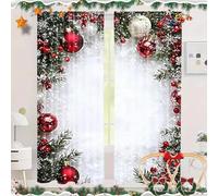 Christmas Ball Holiday Printed Curtains, 2 Panels Set Christmas Curtains, Luxury Xmas Print Window Treatments with Snowflakes & Pine Branches, Holiday Party Decor for Living Room Bedroom (100X220cm)