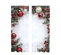 Christmas Ball Holiday Printed Curtains, 2 Pieces 2D Flat Printed Red Luxury Xmas Print Curtains with Snowflakes and Pine Branches for Living Room Bedroom Xmas Decor,Easy Hang,