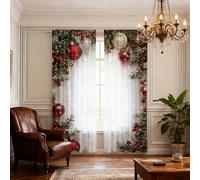 Christmas Ball Holiday Printed Curtains, 2 Pieces Holiday Season Classic Art Printed Holidays Party Decor, Luxury Xmas Print Curtains with Snowflakes and Pine Branches for Living Room (30 * 65 in)