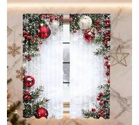 Christmas Ball Holiday Printed Curtains,2Pieces 2D Flat Printed Red Luxury Xmas Print Curtains with Snowflakes and Pine Branches,Holiday Season Classic Art Printeds Holidays Party Decor