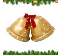 Christmas Ball Inflatable - 22inch Giant Jingle Bell Ball Ornaments with Bow - Centerpiece Balloon with Gold Design for Winter Holiday Porch Door Lawn Beach Yard Front Window Pool
