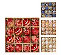 Christmas Ball Ornament Set 16 Pieces with White and Gold Glitter Made from Sturdy Plastic for Tree, Wreath, Garland, and Table Decor (XM0016S - Red)