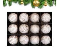 Christmas Ball Ornaments - 12 Pieces White And Gold Set, Shatterproof Holiday Decor, Winter Decoration Collectibles, Engagement Wedding Store, Tree Window, Festive Party, 3.15 In