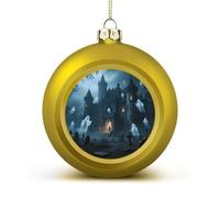 Christmas Ball Ornaments 2.4 Inch - Ghost Castle Xmas Tree Baubles for Holiday Wedding Party Decor, Hanging Decorations for Home Fireplace (Golden)