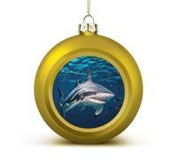 Christmas Ball Ornaments 2.4 Inch - Hammerhead Shark Scans The Ocean Xmas Tree Baubles for Holiday Wedding Party Decor, Hanging Decorations for Home Fireplace (Golden)