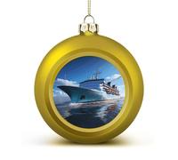 Christmas Ball Ornaments 2.4 Inch - Ocean Ferry Boat Xmas Tree Baubles for Holiday Wedding Party Decor, Hanging Decorations for Home Fireplace (Golden)