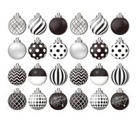 Christmas Ball Ornaments 24Pcs 2D Wooden Black and White Hanging Christmas Decorations for Holiday xmas Tree Party Decor