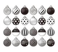 Christmas Ball Ornaments 2D Wooden Black and White Ornaments, 24PCS Hanging Black and White Christmas Decorations Black and White Christmas Decorations, Plastic Christmas Ornaments Balls