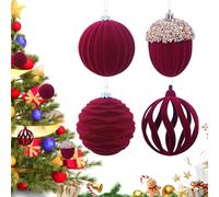 Christmas Ball Ornaments - 4pcs Velvet Hanging Ornaments - Flocked Christmas Tree Hanging Ornament | | Elegant Holiday Baubles For Home, Office, Wedding & Mall Décor