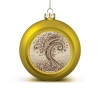 Christmas Ball Ornaments - Brown Pattern Tree Xmas Tree Hanging Decor 2.4 Inch Golden DIY Plastic Ornaments Balls for Holiday Wedding Fireplace Home Party Decorations