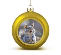 Christmas Ball Ornaments - Funny Cute Squirrel Xmas Tree Hanging Decor 2.4 Inch Golden DIY Plastic Ornaments Balls for Holiday Wedding Fireplace Home Party Decorations