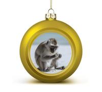 Christmas Ball Ornaments - Monkey on The Ground Xmas Tree Hanging Decor 2.4 Inch Golden DIY Plastic Ornaments Balls for Holiday Wedding Fireplace Home Party Decorations