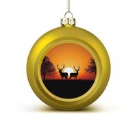 Christmas Ball Ornaments - Nature Sunset Deer Xmas Tree Hanging Decor 2.4 Inch Golden DIY Plastic Ornaments Balls for Holiday Wedding Fireplace Home Party Decorations