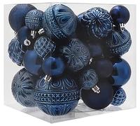 Christmas Ball Ornaments Navy Blue Christmas Tree Decorations with Hang Rope-36pcs Shatterproof Christmas Ornaments Set with 6 Styles in 3 Sizes(Small Medium Large)