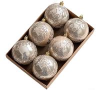 Christmas Ball Ornaments Set of 6, Hand Painted with Pearlescent Gloss and Willow For Leaf Design, 8cm Plastic Decorations for Festive Trees (8cm Sparkling Wine)