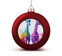 Christmas Ball Ornaments - Two Giraffes Xmas Tree Hanging Decor 2.4 Inch Red DIY Plastic Ornaments Balls for Holiday Wedding Fireplace Home Party Decorations