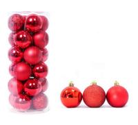 Christmas Ball Pendant, Decorative Shatterproof Christmas Tree Pendants Hanging 40mm Christmas Baubles Balls Ornaments Set Pack of 24 pcs (Red)