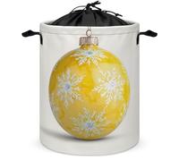 Christmas Ball Yellow Laundry Basket Laundry Hamper Round Collapsible Drawstring Clothes Hamper for Bedroom Bathroom