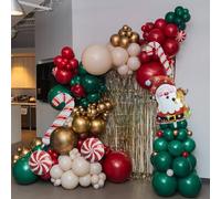 Christmas Balloon Arch 121pcs, Red Green White Gold Xmas Balloons Garland Kit with Foil Candy Cane Santa claus Peppermint Balloon for Merry Christmas Party New Year Holiday Birthday Decorations