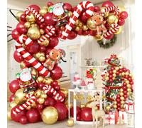 Christmas Balloon Arch Garland Kit, 114Pcs Retro Red Metallic Gold Latex Balloons with Large Cane Gingerbread Man Santa Claus Xmas Foil Balloons for Birthday Merry Christmas Party New Year Decorations