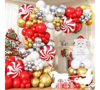 Christmas Balloon Arch Garland Kit, 135Pcs Red White Gold Silver Xmas Balloon with Candy Santa Claus Foil Balloons for Merry Christmas Holiday Birthday Baby Shower Winter New Year Party Decorations