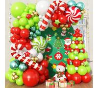 Christmas Balloon Arch Garland Kit, 140Pcs Red Green Metallic Gold White Latex Balloons with Red Candy Light Green Star Cane Xmas Foil Balloons for Birthday Merry Christmas Party New Year Decorations