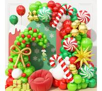 Christmas Balloon Arch Garland Kit, 141Pcs Red and Green White Xmas Balloon with Candy Cane Gold Explosion Star Foil Balloons for Merry Christmas Holiday Woodland Winter New Year Party Decorations