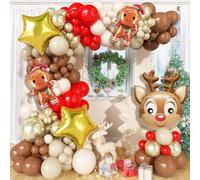 Christmas Balloon Arch Garland Kit, 147Pcs Red Retro Brown Gold Sand White Latex Balloons with Reindeer Star Gingerbread Man Xmas Foil Balloons for Birthday Merry Christmas Party New Year Decorations