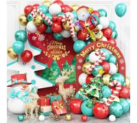 Christmas Balloon Arch Kit 117Pcs Candy Cane Balloon Arch Teal Blue Red White Gold Green Balloons Garland Kit with Santa Claus Xmas Tree Foil Balloons for Winter New Year Wonderland Party Decorations