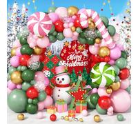 Christmas Balloon Arch Kit 127Pcs Sage Green Pink Red Gold Balloons Garland with Snowflake Candy Cane Foil Balloons for Girls Winter New Year Friends Wonderland Birthday Baby Shower Party Decorations