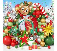 Christmas Balloon Arch Kit 138Pcs Red Green Gold Silver Balloon Garland with Elk Reindeer Xmas Tree Candy Cane Explosion Star Foil Balloons for Winter Holiday New Year Wonderland Party Decorations