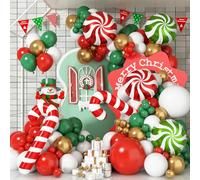 Christmas Balloon Arch Kit - Red, Gold, White Latex & Foil Balloons: Arch, Windmill, Candy Cane Shapes for Merry Xmas, New Year Parties