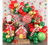 Christmas Balloon Arch Kit - Red, Green & Gold Balloons with Santa Claus, Reindeer & Lollipop Foils for Merry Christmas Decorations