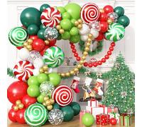 Christmas Balloon Garland Arch Kit, 127Pcs Dark Sage Green and Red White Xmas Balloon with Star Print & Candy Cane Foil Balloons for Merry Christmas Holiday Woodland Winter New Year Party Decorations