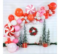 Christmas Balloon Garland Arch Kit, 32pcs Red Pink White Balloons with lollipop Helium Mylar Foil Balloons for Holiday Xmas Decor Winter Wonderland Birthday New Year Party Decorations