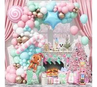 Christmas Balloon Garland Arch Kit, Nutcracker Balloon Pastel Pink Green Balloons Candy Cane Reindeer Peppermint Foil Balloons for Candyland Christmas Party Decorations Xmas Birthday Holiday Party