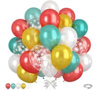 Christmas Balloons, 50pc Pearl Red Gold Teal Blue Balloons with Snowflake Print Balloon, Pearl White Gold Xmas Party Latex Balloon for Christmas Birthday Winter New Year Party Decorations Supplies