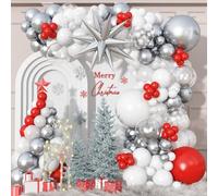 Christmas Balloons Arch White Silver Red Balloons Garland Winter Wonderland Birthday Party Decorations Snowflake Explosion Star Balloon Metallic Latex Helium Christmas Xmas New Year Baby Shower