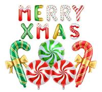 Christmas Balloons Decorations Set Merry Xmas Balloons Bow Candy Canes Balloon for Xmas Party Decorations (Candy Color)