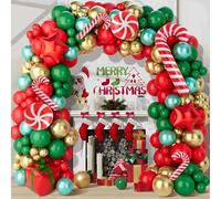 Christmas Balloons Garland Arch Kit, 154Pcs Christmas Garland with Red Green Gold Candy Cane Balloons Red Star Balloon Foil Balloon Arch for Xmas Party Decoration Supplies,Xmas Decorations for Indoors