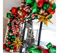 Christmas Balloons Garland Arch Kit,97Pcs Christmas Balloon Garland with Red Green Gold Balloons, Candy Cane Red Star Foil Arch for Holiday New Year Party Supplies (97PCS)