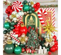 Christmas Balloons Garland Arch Kit, Red Dark Green Gold Metallic Balloons Candy Cane Star Foil Mylar Balloon for Winter Xmas Merry Christmas Baby Shower Ugly Sweater Birthday Party Decorations