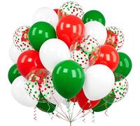 Christmas Balloons, Ousuga 60 pcs 12 Inch Matte Red Dark Green White Confetti Latex Balloons Set for Boys Men Women Birthday Baby Bridal Shower Wedding Xmas Festival Anniversary Party Decorations