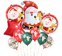 Christmas Balloons Pack of 4pcs Santa Claus & Star Christmas Foil Balloons Decoration and 6pcs Red Green Confetti Latex Balloon for Xmas Party