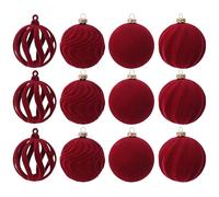 Christmas Balls, 1 Set Velvet Christmas Ornaments Flocked Shatterproof Xmas Tree Ornaments Assorted Decorative Hanging Balls with Loop for Home Holiday Party, Red