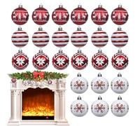 Christmas Balls - 24pcs 6cm Red and White Ornaments | Painted Christmas Tree Decorations | Hanging Holiday Tree Accessories | Party Décor, Festive Seasonal Ornament Set for Home, Office, Celebration