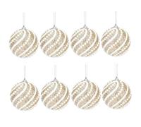 Christmas Balls 8Pcs 3.15in Striped Christmas Baubles with Pearl Bead Hanging Foam Christmas Ball Ornaments for Christmas Tree, Wreath, Garland.
