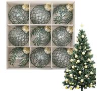 Christmas Balls 9Pcs 3.15in Patterned Light Green Christmas Baubles Hanging PET Ball Ornaments for Tree, Wreath, Garland |Hanging Ornaments